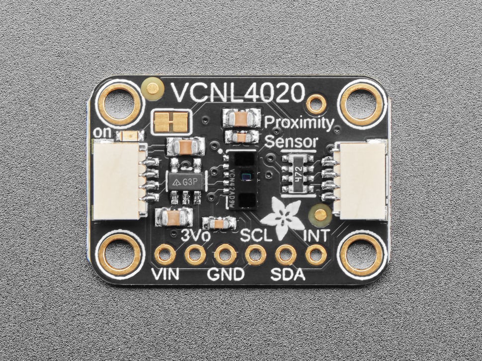Adafruit VCNL4020 Proximity and Light Sensor - The VCNL4020 is a handy two-in-one sensor, with a proximity sensor that works from 0 to 200mm (about 7.5 inches) and light sensor with range of 0.26 to 16,000 lux.