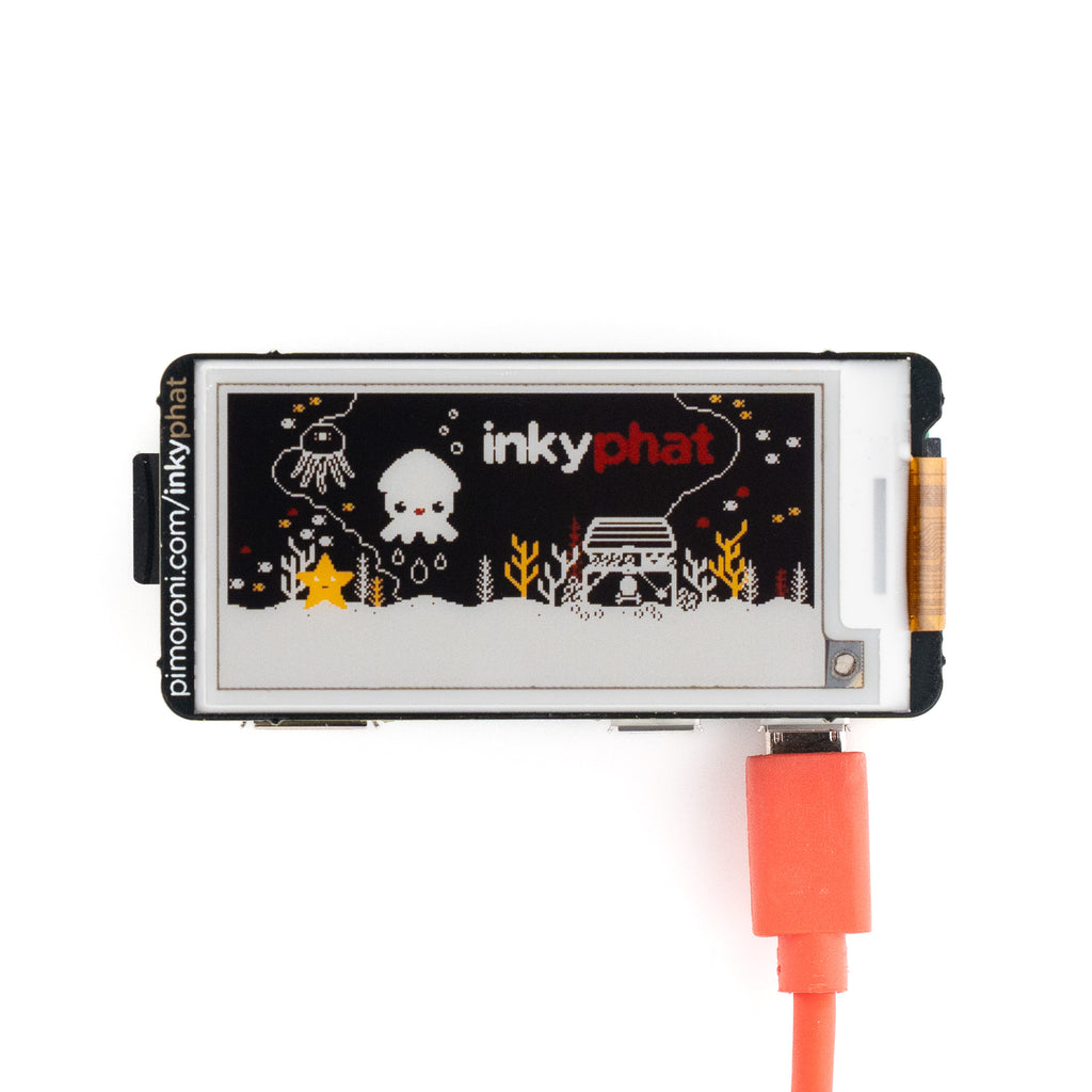 Inky pHAT (Four Colour ePaper/E Ink®/EPD) - A low-energy, high-falutin, E Ink® display for your Raspberry Pi. Now available in a four colour version (red / yellow / black / white).