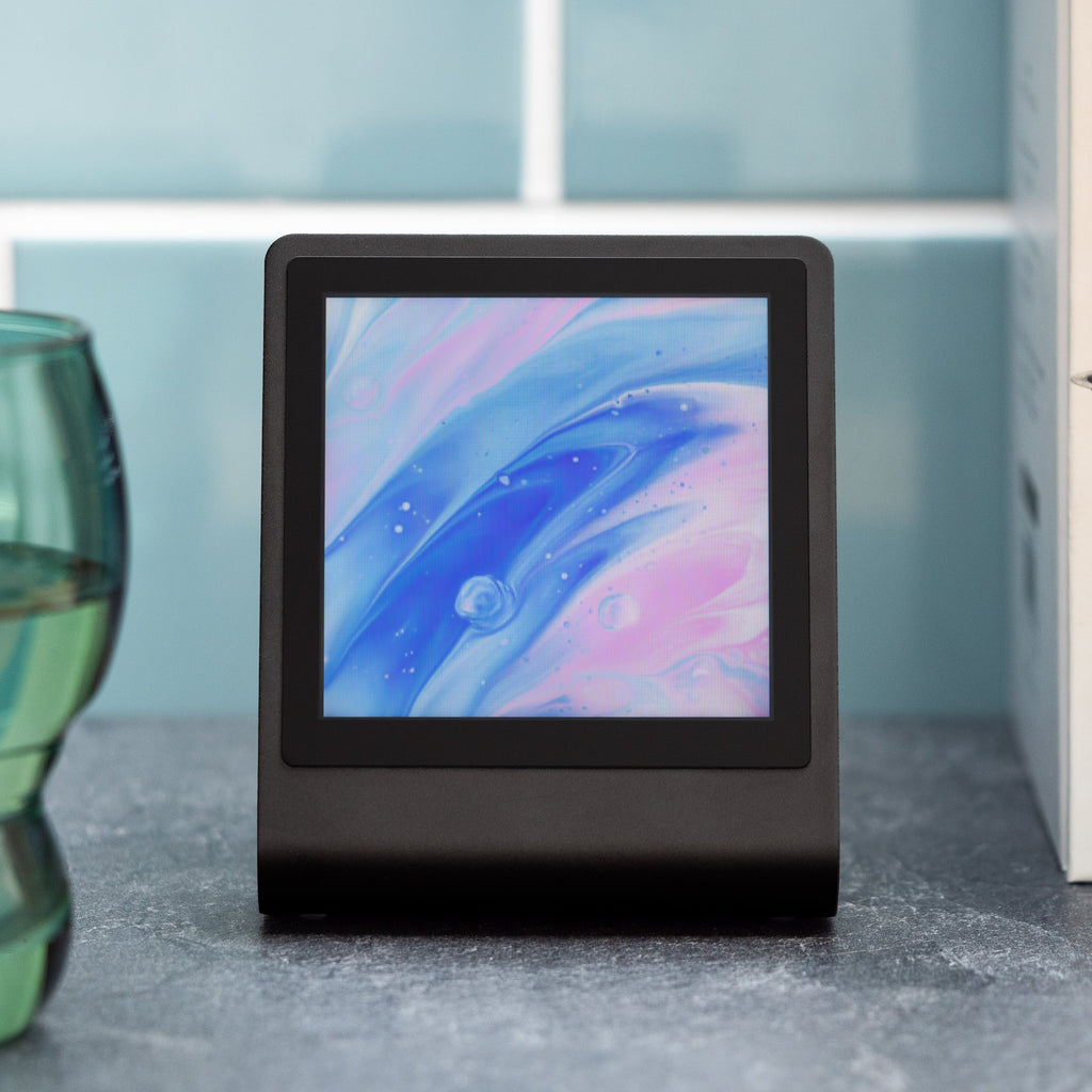 Pimoroni Presto - Your new RP2350-powered, connected desktop companion! Features a 4" square touchscreen, elegant black aluminium stand and RGB ambient lighting.