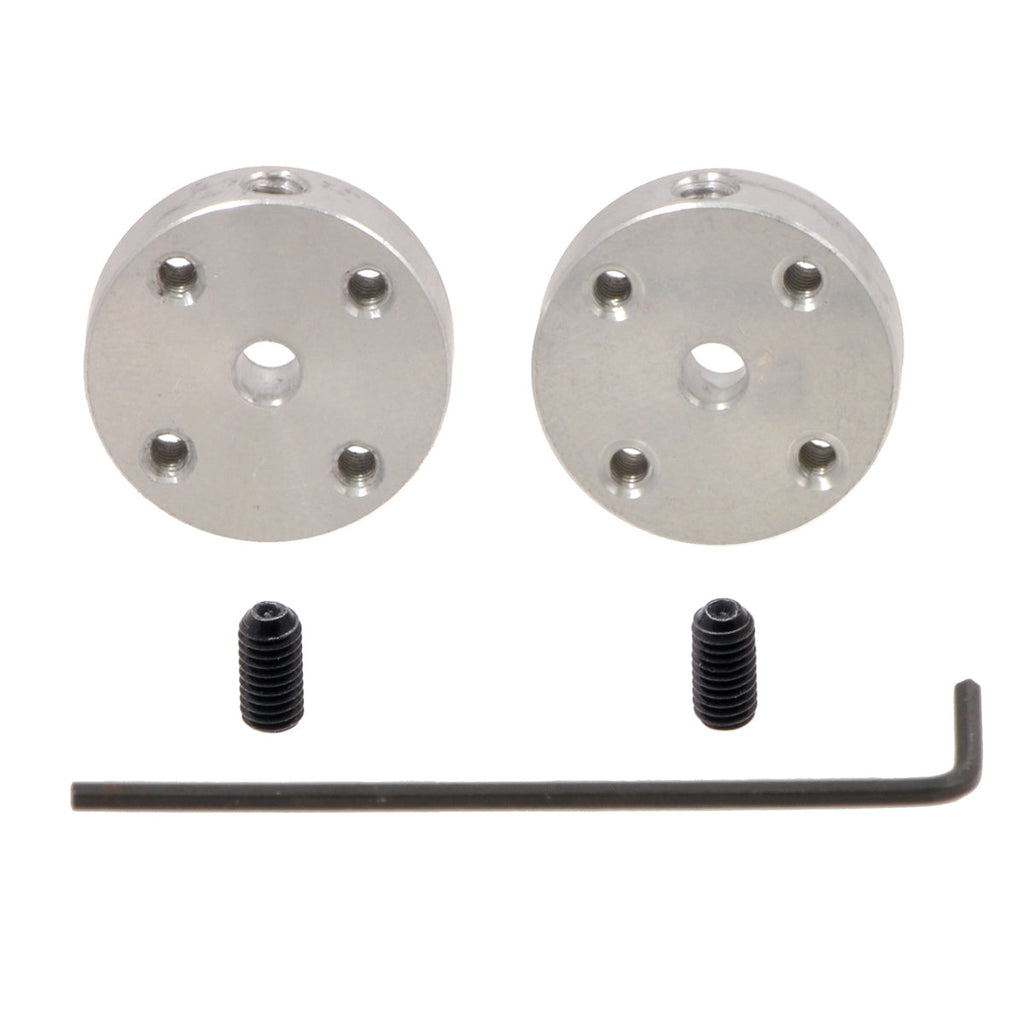 Pololu Universal Aluminum Mounting Hub, M3 Holes (2-Pack) - These universal aluminum mounting hubs allow you to mount custom wheels and mechanisms to various diameter motor shafts.