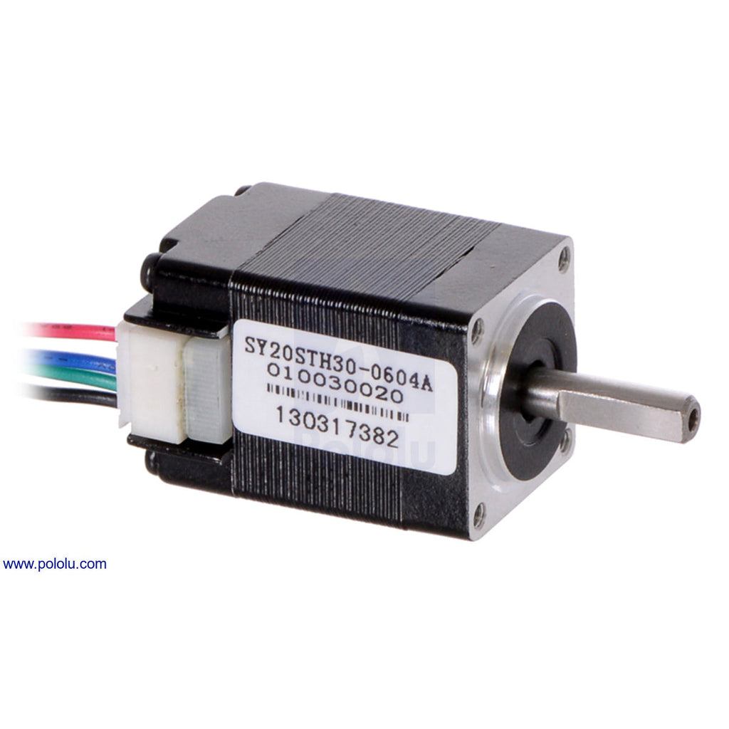 Stepper Motor: Bipolar, 200 Steps/Rev, 20×30mm, 3.9V, 0.6 A/Phase - This small NEMA 8-size hybrid bipolar stepping motor has a 1.8° step angle (200 steps/revolution).