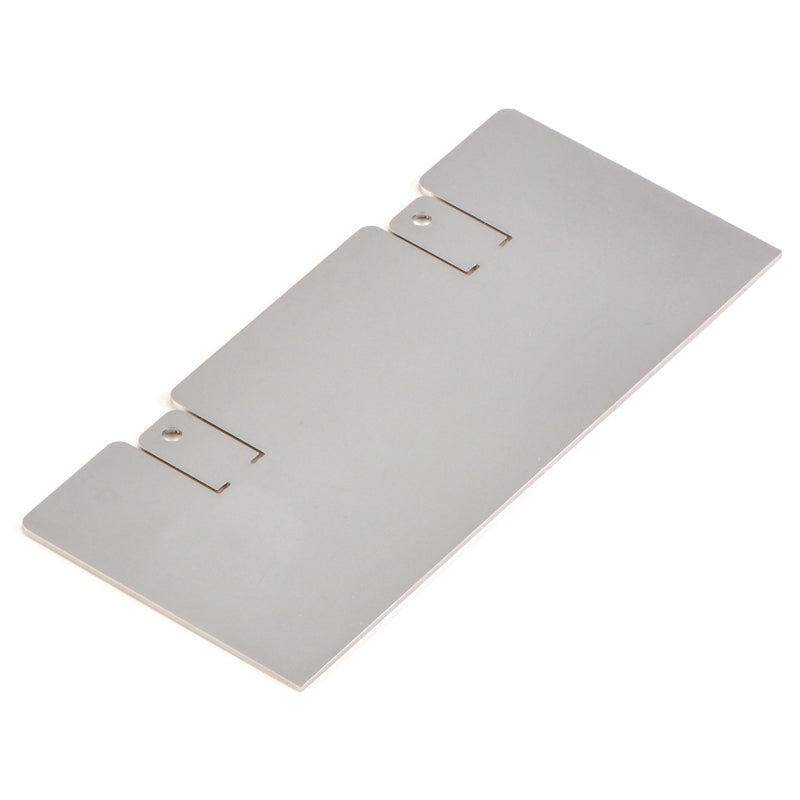 Basic Sumo Blade for Zumo Chassis - This 0.036″-thick stainless steel plate can be mounted to the front of the Zumo chassis to create a slanted, bulldozer-like blade for pushing around objects, such as other mini-sumo robots.