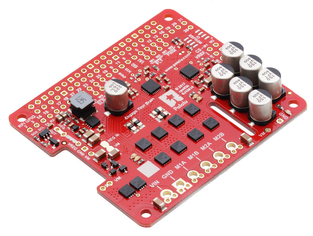 Pololu Dual G2 High-Power Motor Driver for Raspberry Pi - This add-on board makes it easy to control two high-power DC motors with a Raspberry Pi.