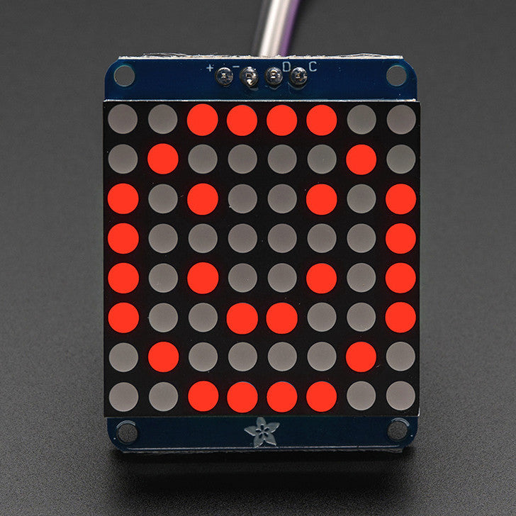 Adafruit Small 1.2" 8x8 LED Matrix w/I2C Backpack - What's better than a single LED? Lots of LEDs! But adding an LED matrix can mean a lot of wiring and space. This little kit makes the whole thing simple and tidy!