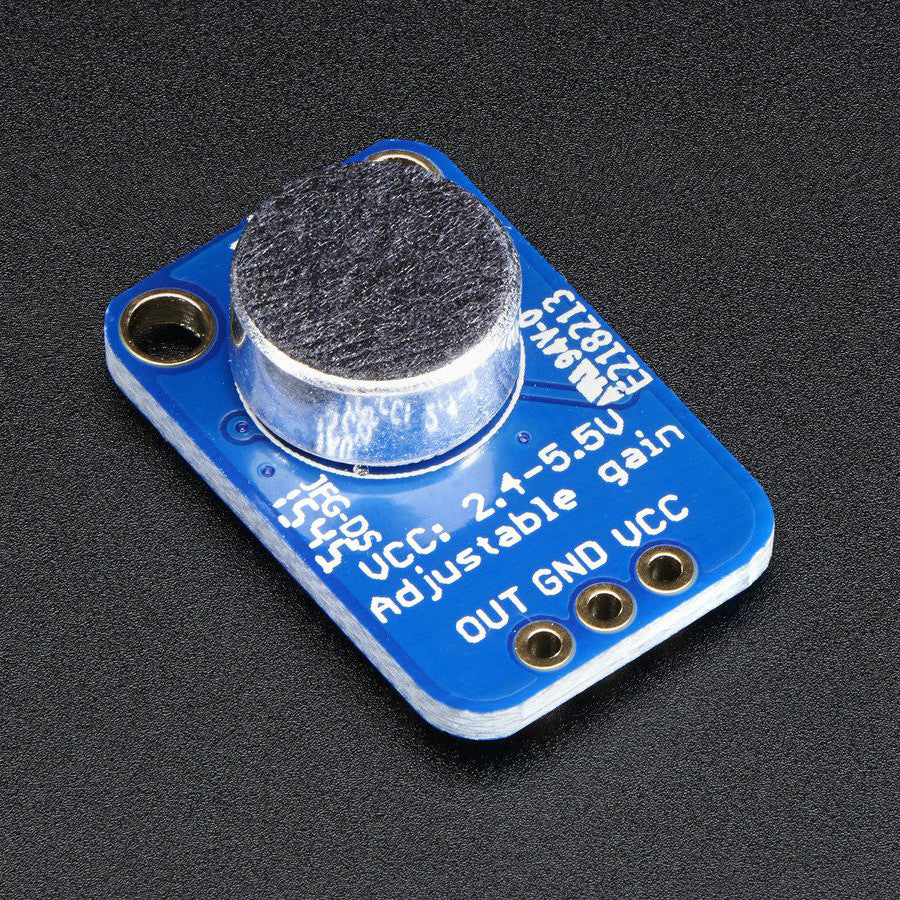 Adafruit Electret Microphone Amplifier with Adjustable Gain - Add an ear to your project with this well-designed electret microphone amplifier.