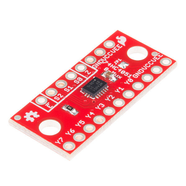 SparkFun Multiplexer Breakout - 8 Channel (74HC4051) -
<p>The SparkFun Multiplexer Breakout provides access to all pins and features of the 74HC4051, an 8-channel analog multiplexer/demultiplexer.</p><p>The 74HC4051 allows you to turn four I/O pins into eight multifunctional, individually selectable signals, which can be used to do everything from driving eight LEDs to monitoring eight potentiometers.</p><p>The 74HC4051 can function as either a multiplexer or a demultiplexer, and it features eight channels of selectable inputs/outputs. The routing of common signal to independent I/O is set by digitally controlling three select lines, which can be set either high or low into one of eight binary combinations.</p><p>One half of the board breaks out the control signals (E, S0-S2) and common input/output (Z). The other side provides access to all eight independent I/O’s (Y0-Y7). Both sides include supply and ground connections (VCC, VEE, GND).</p><p><a href="https://learn.sparkfun.com/tutorials/multiplexer-breakout-hookup-guide" target="_blank">Get started with the 74HC4051 breakout guide</a></p><h2>Features:</h2><ul><li>Switches analog or digital signals</li><li>8 channels controlled by 3 select inputs</li><li>Wide voltage supply range: 2 – 10V</li><li>Bipolar supply support (e.g., ±5V)</li><li>Optional enable input</li><li>Breadboard compatible breakout</li></ul><h2>Documents:</h2><ul><li><a href="https://cdn.shopify.com/s/files/1/0174/1800/files/SparkFun-74HC4051-8-Channel-Mux-Breakout.pdf?11167557158396778831" target="_blank">Schematic</a></li><li><a href="https://cdn.sparkfun.com/datasheets/BreakoutBoards/SparkFun-74HC4051-8-Channel-Mux-Breakout.zip" target="_blank">Eagle Files</a></li><li><a href="https://learn.sparkfun.com/tutorials/multiplexer-breakout-hookup-guide" target="_blank">Hookup Guide</a></li><li><a href="https://cdn.shopify.com/s/files/1/0174/1800/files/74HC_HCT4051.pdf?11167557158396778831" target="_blank">Datasheet</a> (74HC4051)</li><li><a href="https://github.com/sparkfun/74HC4051_8-Channel_Mux_Breakout" target="_blank">GitHub</a></li></ul>