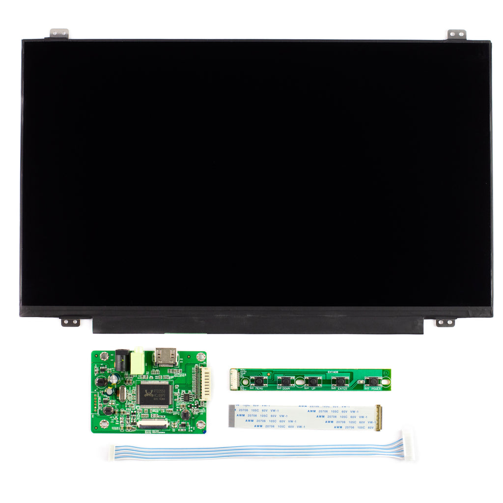 HDMI 14" Full HD LCD Screen Kit (1920x1080) - A widescreen, full HD (1920x1080), 14" HDMI display that's great for DIY builds like arcade cabinets or pinball tables, or just as a big desktop display.