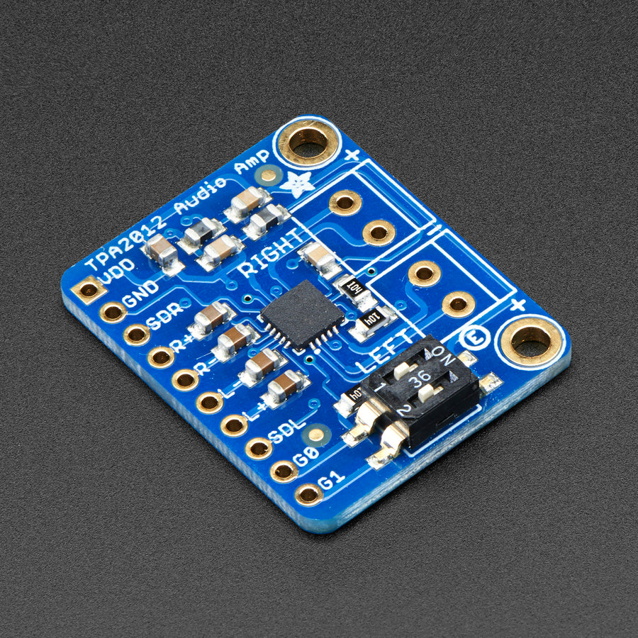 Stereo 2.1W Class D Audio Amplifier - TPA2012 - This incredibly small stereo amplifier is surprisingly powerful - able to deliver 2 x 2.1W channels into 4 ohm impedance speakers (@ 10% THD).