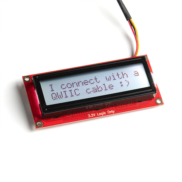 SparkFun 16x2 SerLCD - RGB Backlight (Qwiic) - The SparkFun SerLCD is an AVR-based, serial enabled LCD that provides a simple and cost effective solution for adding a 16x2 Black on RGB Liquid Crystal Display into your project.