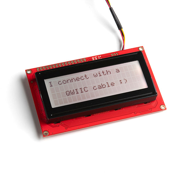 SparkFun 20x4 SerLCD - RGB Backlight (Qwiic) - The SparkFun SerLCD is an AVR-based, serial enabled LCD that provides a simple and cost effective solution for adding a 20x4 Black on RGB Liquid Crystal Display into your project.