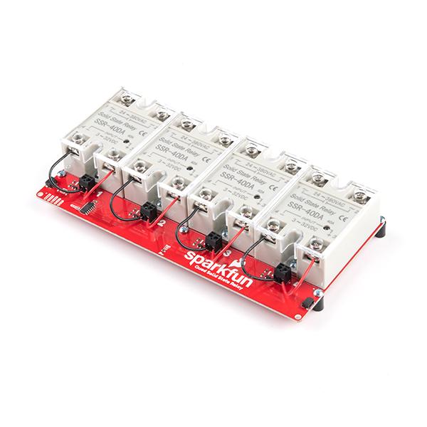 SparkFun Qwiic Quad Solid State Relay Kit - The SparkFun Qwiic Quad Solid State Relay Kit takes a solid state relay and lets you place up to four of them on a single PCB to control all of them via I2C from your desired microcontroller.