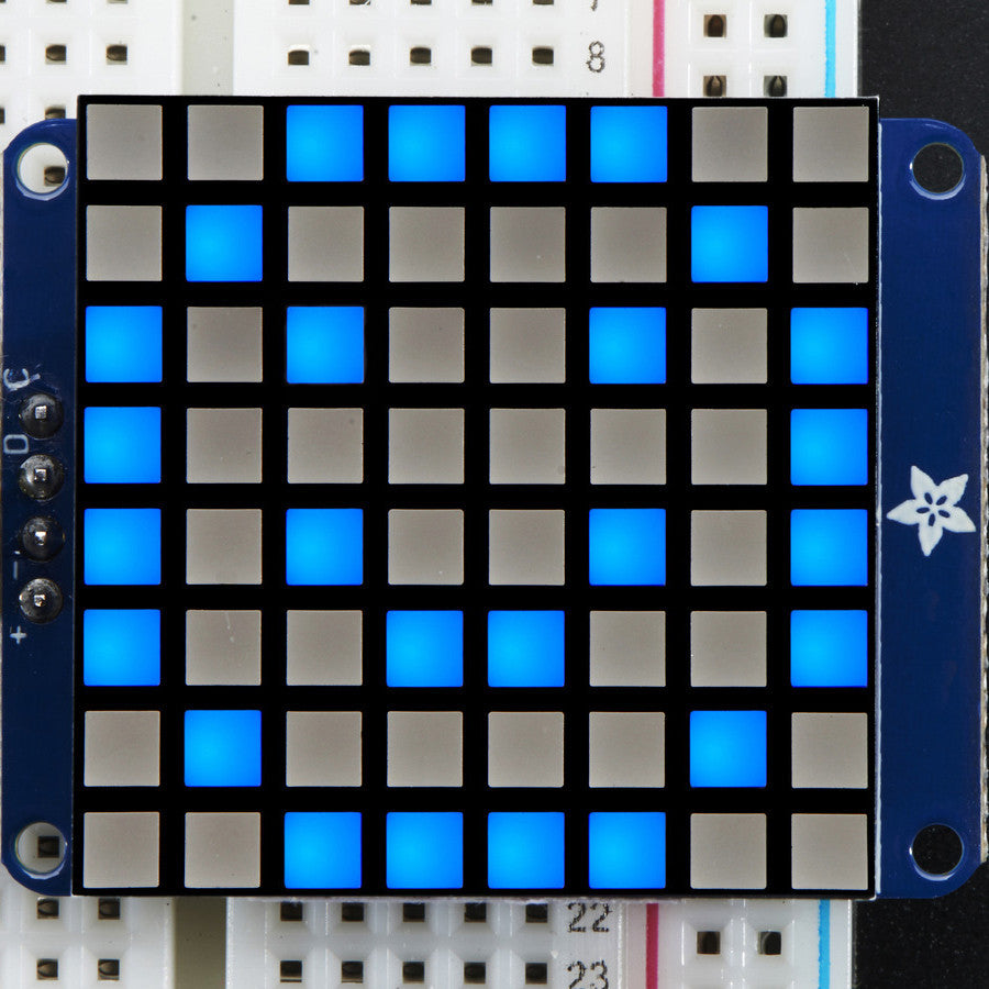 Small 1.2" 8x8 Bright Square LED Matrix + Backpack - This kit comes with everything you need to add a 8x8 square pixel display to your project.