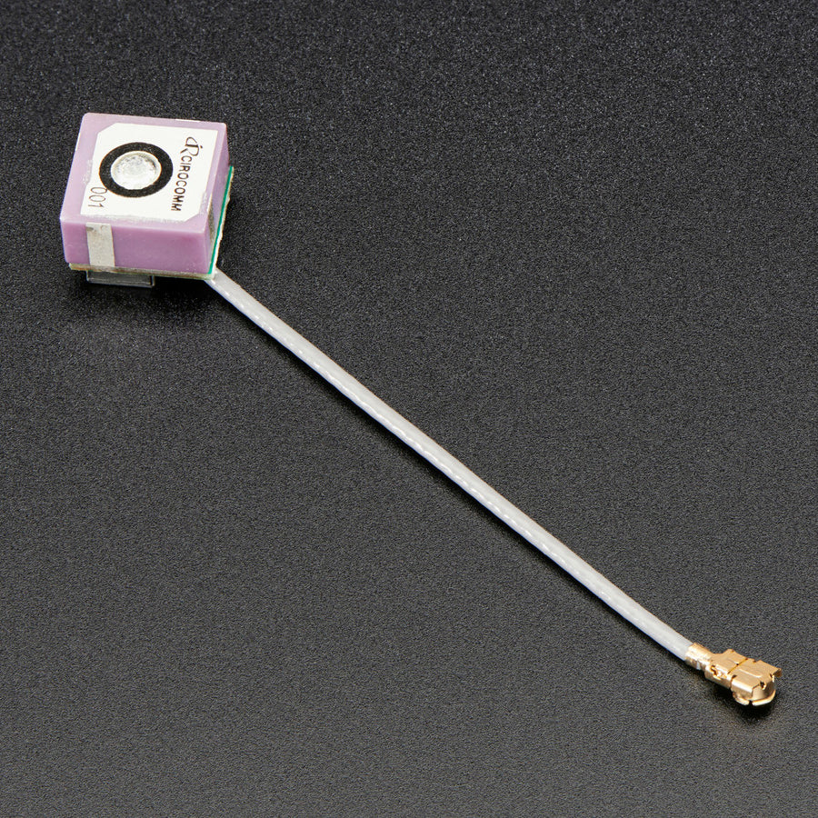 Passive GPS Antenna uFL - 9mm x 9mm -2dBi gain - Wow that's a tiny GPS antenna! This passive antenna is only 9mm x 9mm x 6.5mm in size, with a 50mm long uFL cable. Great for when you want to keep things small.