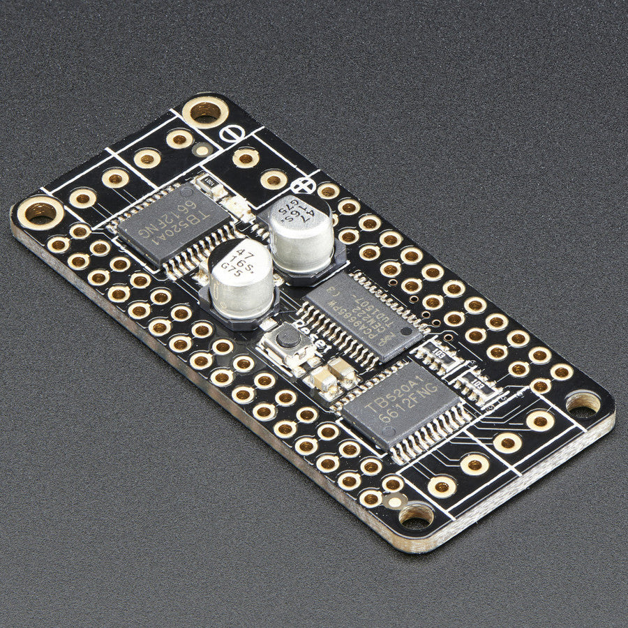 DC Motor + Stepper FeatherWing Add-on For All Feather Boards - A Feather board without ambition is a Feather board without FeatherWings! This is the DC Motor + Stepper FeatherWing which will let you use 2 x bi-polar stepper motors or 4 x brushed DC motorx (or 1 stepper and 2 DC motors).