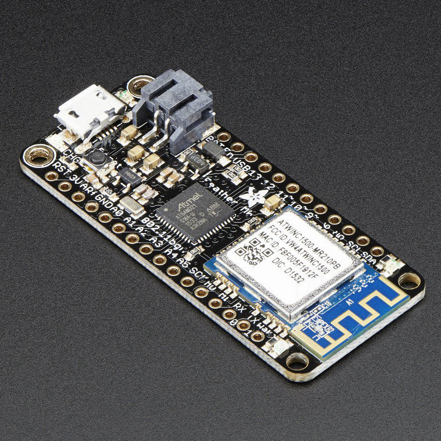 Adafruit Feather M0 WiFi - ATSAMD21 + ATWINC1500 - This is the Adafruit Feather M0 WiFi w/ATWINC1500 - our take on an 'all-in-one' Arduino-compatible + high speed, reliable WiFi with built in USB and battery charging. Its an Adafruit Feather M0 with a WiFi module, ready to rock!