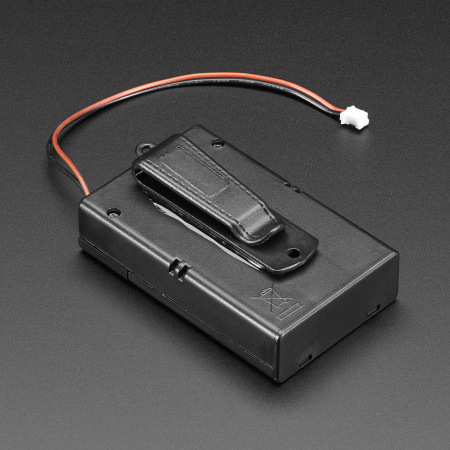 3 x AA Battery Holder with On/Off Switch, JST, and Belt Clip - This battery holder connects 3 AA batteries together in series for powering all kinds of projects. The box is compact, and 3 AA's add up to about 3.3-4.5V, a very similar range to Lithium Ion/polymer (Li-Ion) batteries, plus it has a nifty on-off switch.