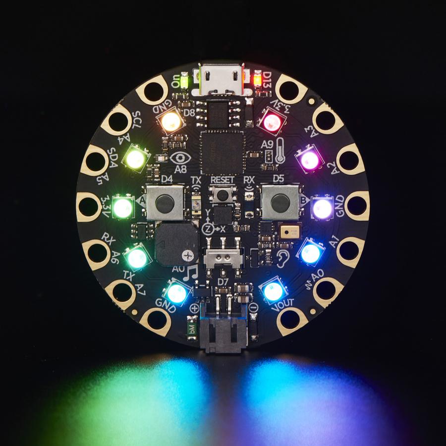 Circuit Playground Express - Circuit Playground Express is the next step towards a perfect introduction to electronics and programming. Adafruit have taken the original Circuit Playground Classic and made it even better! Not only did they pack even more sensors in, they also made it even easier to program.