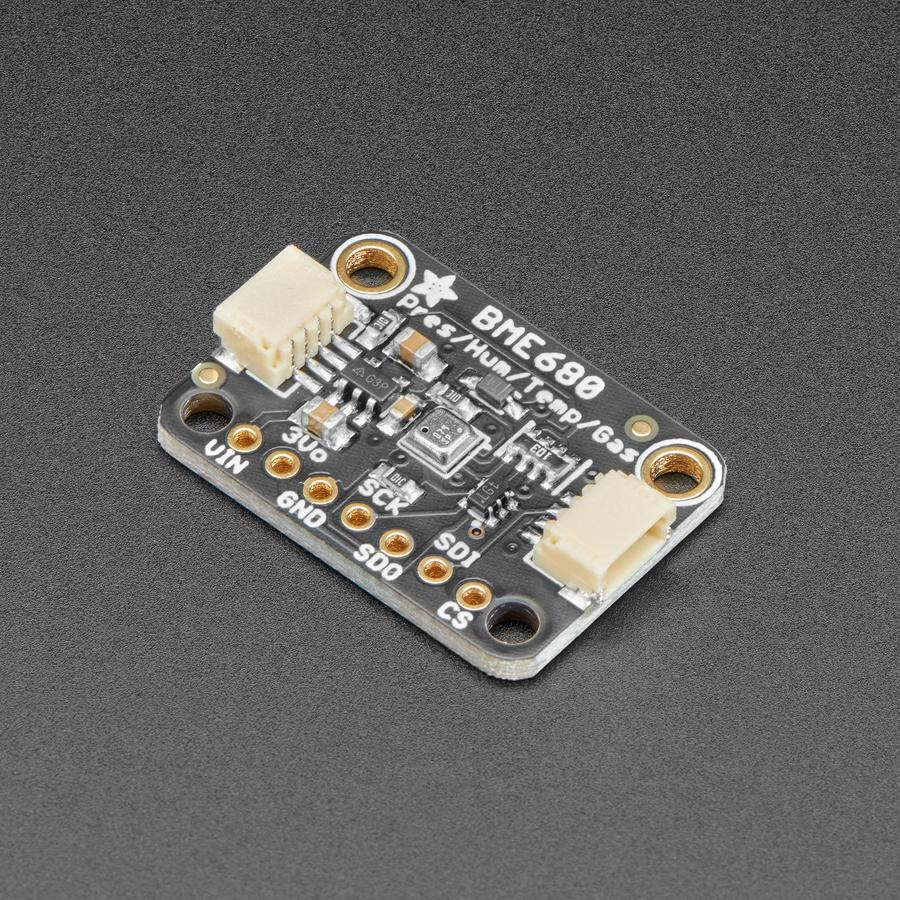 Adafruit BME680 - Temperature, Humidity, Pressure and Gas Sensor - The long awaited BME680 from Bosch gives you all the environmental sensing you want in one small package. This little sensor contains temperature, humidity, barometric pressure, and VOC gas sensing capabilities. All over SPI or I2C at a great price!