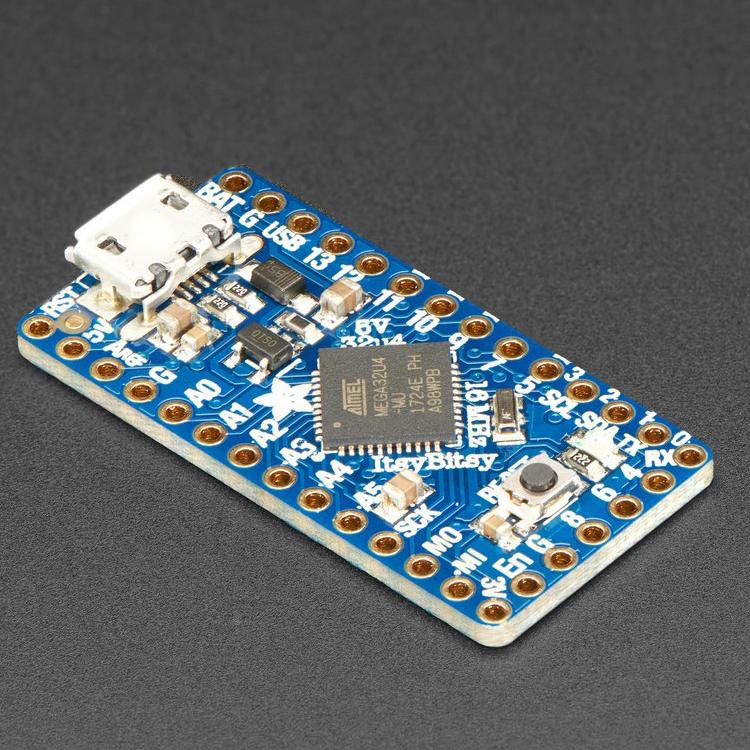 Adafruit ItsyBitsy 32u4 - 5V 16MHz - What's smaller than a Feather but larger than a Trinket? It's an ItsyBitsy! Small, powerful, Arduino-compatible - this microcontroller board is perfect when you want something very compact, but still with a bunch of pins.