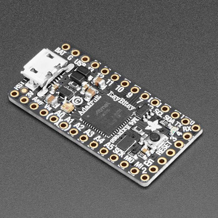 Adafruit ItsyBitsy M4 Express featuring ATSAMD51 - What's smaller than a Feather but larger than a Trinket? It's an Adafruit ItsyBitsy M4 Express featuring the Microchip ATSAMD51! Small, powerful, with a ultra fast ATSAMD51 Cortex M4 processor running at 120 MHz - this microcontroller board is perfect when you want something very compact, with a ton of horsepower and a bunch of pins.