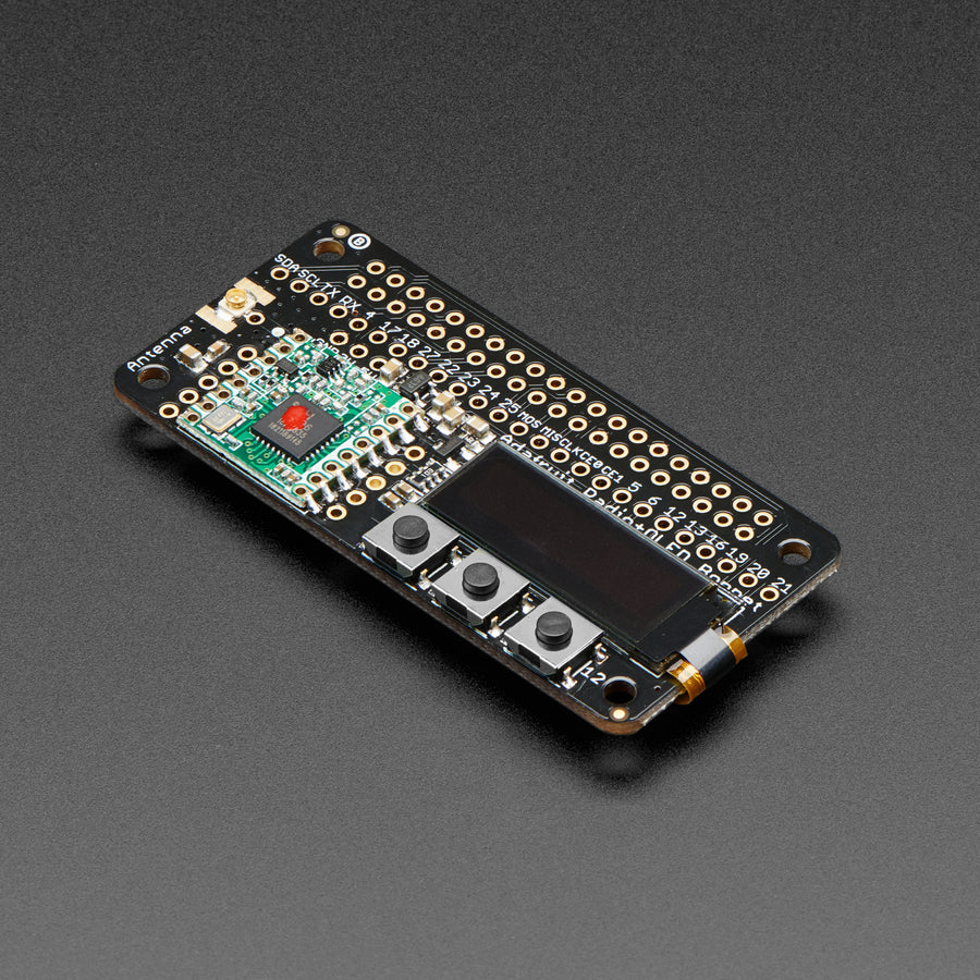 Adafruit Radio Bonnet RFM96W @ 433MHz - RadioFruit - The latest Raspberry Pi computers come with WiFi and Bluetooth, and now you can add even more radio options with the Adafruit Radio Bonnets! Upgrade your Raspberry Pi with a LoRa / LoRaWAN radio, so it can communicate over very long distances. These bonnets plug right into your Pi and give you long range wireless capabilities to remote nodes that may be battery powered. Or, you can create Internet gateways with ease.