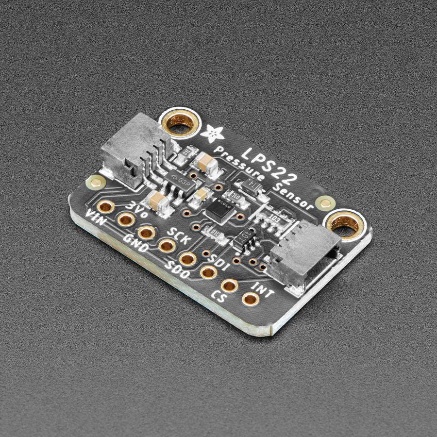 Adafruit LPS22 Pressure Sensor - LPS22HB - This absolute pressure sensor, ST LPS22HB (a.k.a LPS22) can quickly and easily measure air pressure, useful when you want to know about the weather (are we in a low-pressure or high-pressure system?) or to determine altitude, as the air thins out the higher we get above sea level.