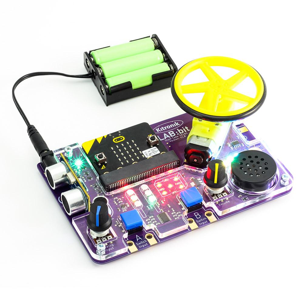 Kitronik LAB:bit educational platform for BBC micro:bit - Crack the code with the Kitronik LAB:bit, the all-in-one laboratory for delivering KS2 computing in the classroom (7 - 10-year-olds).