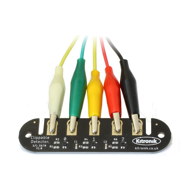 Kitronik Clippable Detector Board V1.0 - The Clippable Detector board for the BBC micro:bit detects light, objects and can follow lines. The board is compatible directly with the BBC micro:bit and certain Kitronik boards, such as the Klip Motor Board.