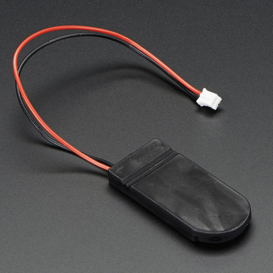 2x2032 Coin Cell Battery Holder-6V output with On/Off switch - This tiny coin cell battery holder is ideal for small portable or wearable projects. It holds two 20mm coin cells (2032 are the most popular size) in series to generate 6V nominal.