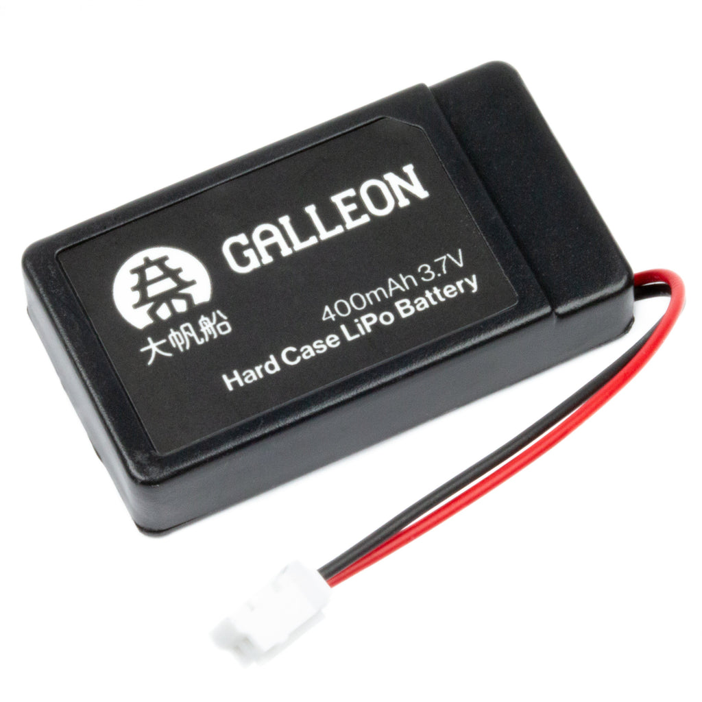 Galleon 400mAh Hard Case LiPo Battery - This tidy little battery is compact and lightweight, but also has a protective shell. It's ideal for powering stuff that needs a bit of extra protection, like badges or tiny robots.