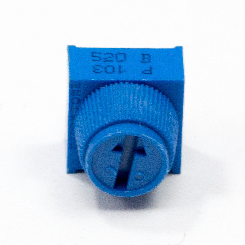 Trim Potentiometer (10KΩ) - The resistance of these trim potentiometers ranges linearly from 0Ω to 10KΩ over a full cycle (240°).