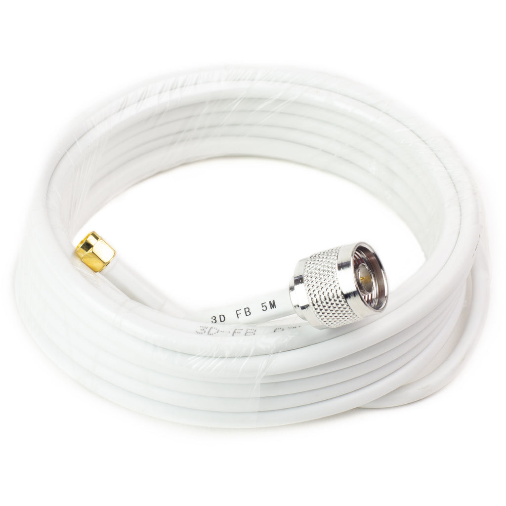 Type-N Male to SMA Male Cable (for ADS-B Antenna) - Use these cables, in three lengths (3, 5, or 8m), to connect a FlightAware ADS-B plane-tracking stick (with SMA female connector) to a 1090MHz antenna (with female type-N connector).