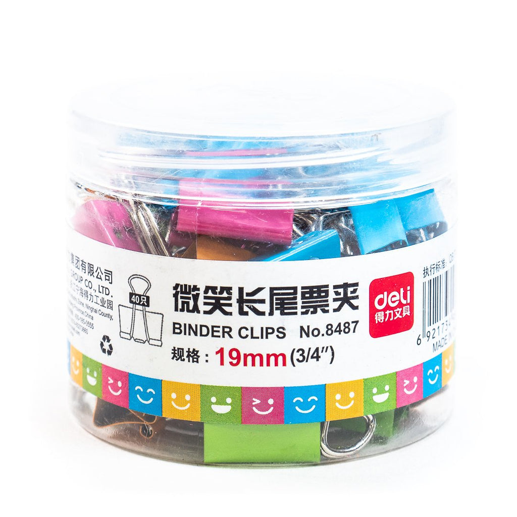 Emoji Binder Clips (tub of 40) - These fun and colourful binder clips are perfect for holding coin cell batteries into copper-tape-and-card circuits, for general crafting, or just to brighten up your bundles of paperwork. They come in a handy storage tub with 40 clips in a mix of pink, orange, green, and blue.