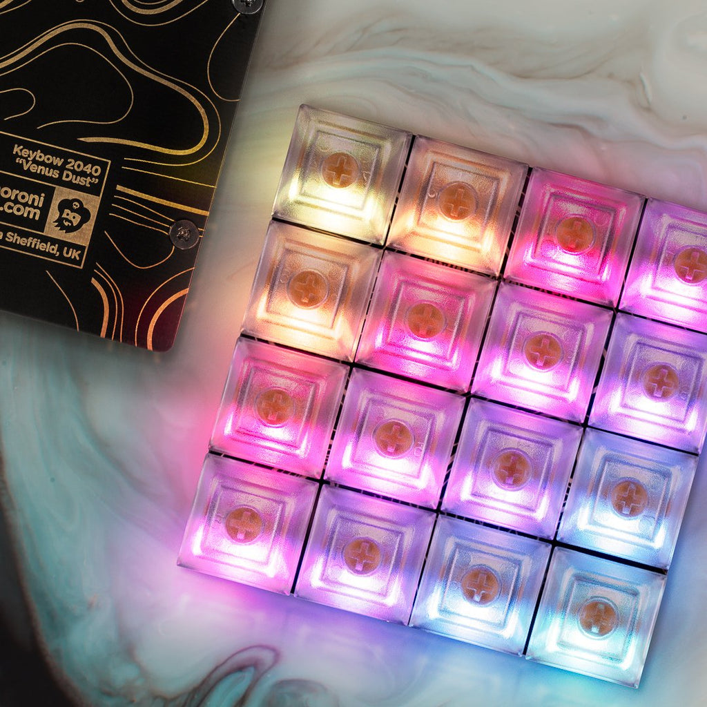 Keybow 2040 - A luxe all-in-one 16 key mini mechanical keyboard with hot swap clicky or linear switches and per key customisable RGB lighting.