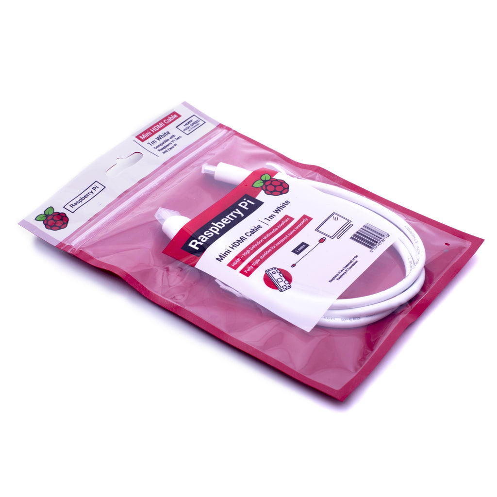 Mini-HDMI to HDMI cable - Connect Raspberry Pi Zero computers up to a TV or monitor with this officially branded mini-HDMI cable.