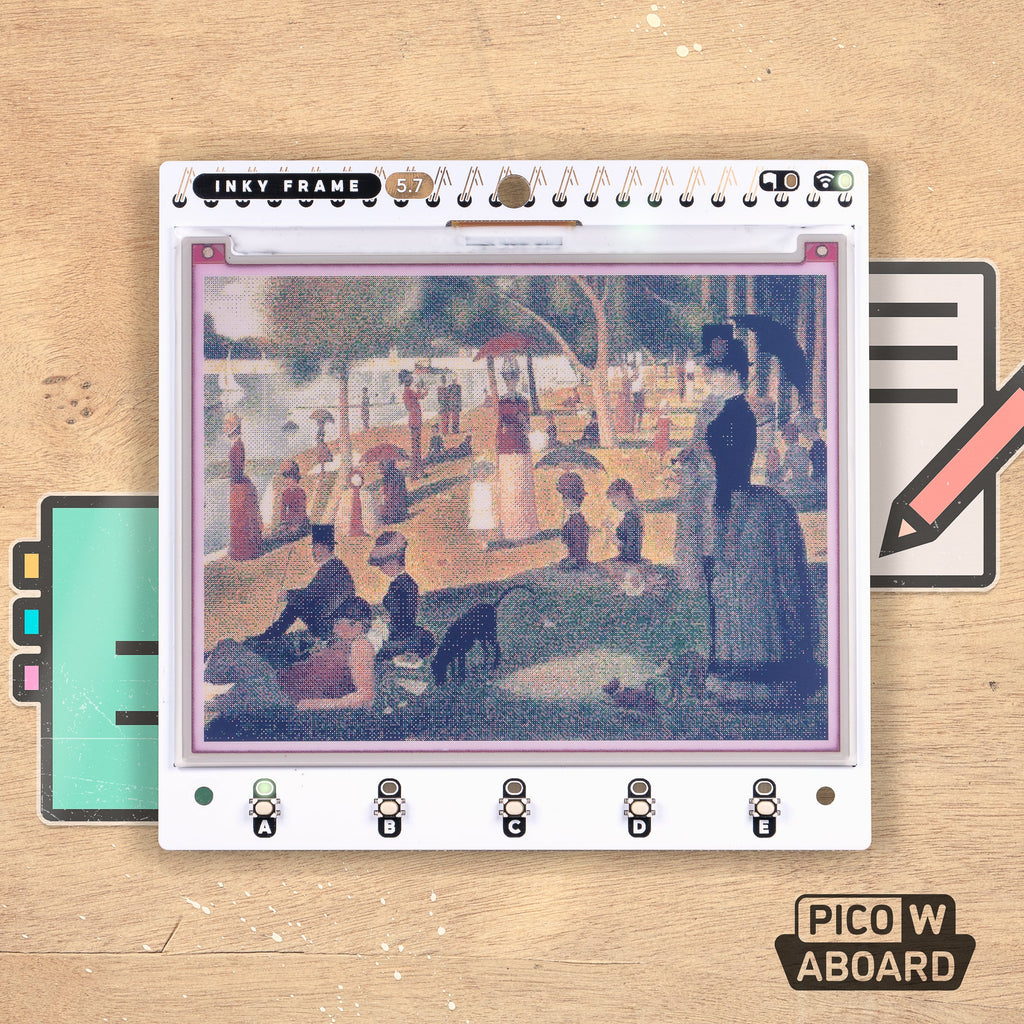 Inky Frame 5.7" (Pico W Aboard) - A large Pico W powered E Ink® photo frame / home dashboard / life organiser with glorious seven colour display and wireless connectivity.