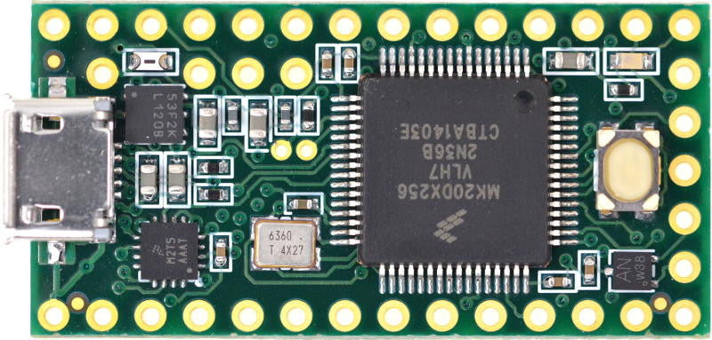 Teensy 3.2 - All the power of a 32-bit ARM Cortex-M4 development board that offers a whole heap more oomph for your micro-controller based project while being as easy to program as an Arduino.
