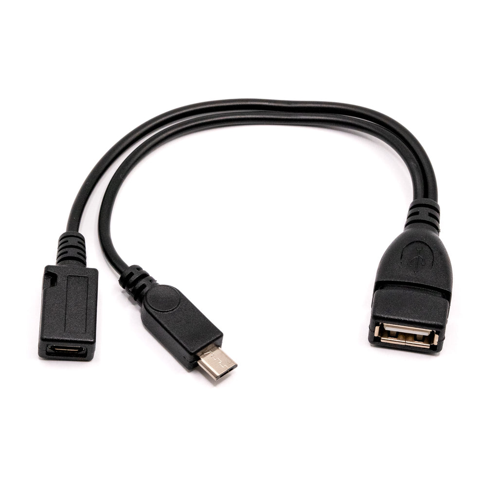 Micro-USB Socket to Plug and USB-A Socket Adapter (Accessory Injector) - This hacky adapter cable lets you connect a keyboard, game controller or other USB accessory to a micro-USB host device (like a Raspberry Pi Pico), whilst supplying power at the same time.