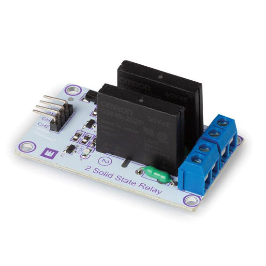 2 Channel Solid State Relay Module - The Whadda two-channel Solid State Relay (SSR) module can be used to quickly and efficiently switch AC loads on and off without using any moving parts (e.g. like a classic electromechanical relay).