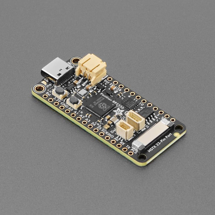 Adafruit Feather RP2350 with HSTX Port and 8MB PSRAM - RP2350 flies high with the Feather format - now you can use any FeatherWings with this battery-powered dev board.