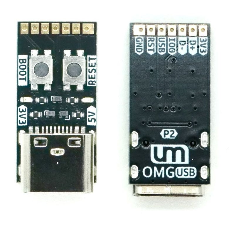 OMGUSB - USB-C Adapter for OMGS3 - OMGUSB is the USB-C extension board for the OMGS3, designed with matching 1.27mm pitch pads (top and bottom) that can be used in various ways to connect it to an OMGS3 board.