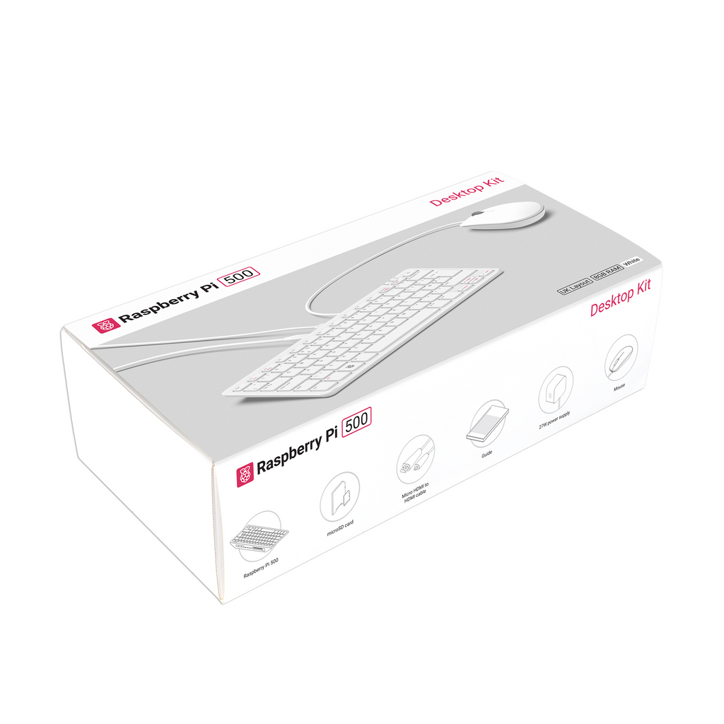 Raspberry Pi 500 Desktop Computer Kit (UK) - The complete Raspberry Pi 500 setup! The Desktop Kit comes with a mouse, a USB-C power supply and an HDMI cable, along with the Official Raspberry Pi Beginner’s Guide, to help you get the most out of your new computer.