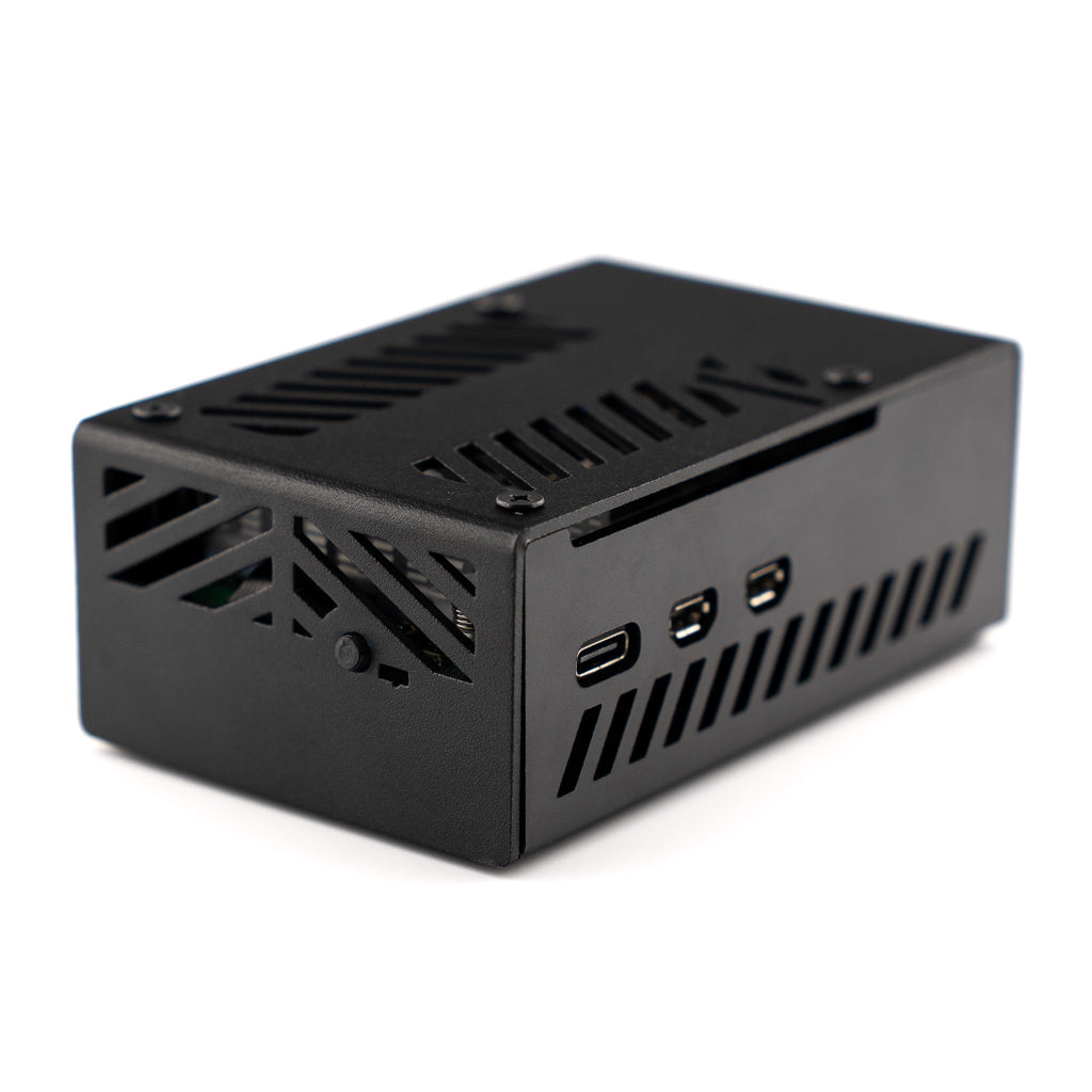 NVMe Base Case for Raspberry Pi 5 - A sleek, folded aluminium case that will accommodate a Raspberry Pi 5 plus an NVMe Base or NVMe Base Duo.