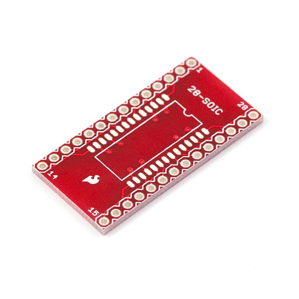SparkFun SOIC to DIP Adapter - 28-Pin - Low-cost basic SOIC break out boards. These are custom PCB boards that interface standard SOIC devices to standard .1" headers.