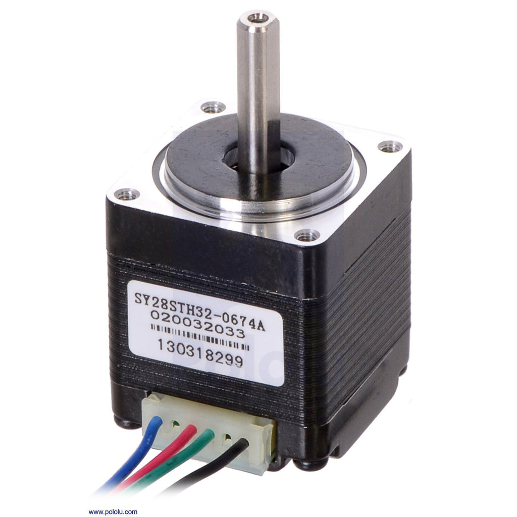 Stepper Motor: Bipolar, 200 Steps/Rev, 28×32mm, 3.8V, 0.67 A/Phase - This NEMA 11-size hybrid bipolar stepping motor has a 1.8° step angle (200 steps/revolution).