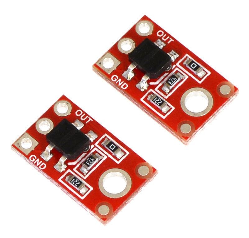 QTR-1A Reflectance Sensor (2-Pack) - The QTR-1A reflectance sensor carries a single infrared LED and phototransistor pair in an inexpensive, tiny 0.5" x 0.3" module that can be mounted almost anywhere and is great for edge detection and line following. The reflectance measurement is output as an analog voltage.