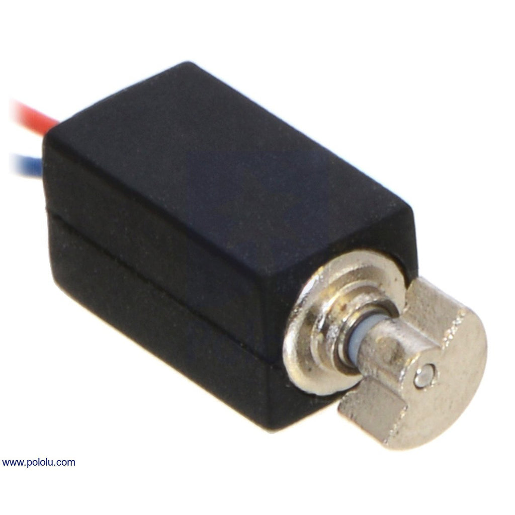 Vibration Motor 11.6×4.6×4.8mm - This tiny DC motor has a shaft with an offset mass that vibrates when it rotates. Motors like this are commonly found in cell phones and other devices that use vibration for tactile feedback.
