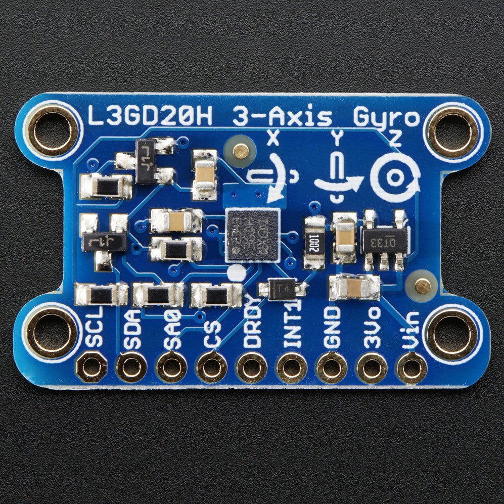 Triple-Axis Gyro Breakout Board - L3GD20/L3G4200 Upgrade - L3GD20H - A gyroscope is a type of sensor that can sense twisting and turning motions. Often paired with an accelerometer, you can use these to do 3D motion capture and inertial measurement (that is - you can tell how an object is moving!)