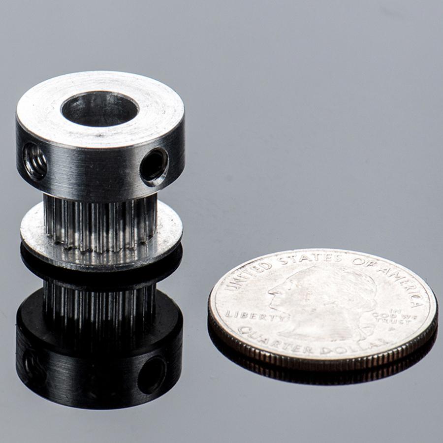 Aluminum GT2 Timing Pulley - 6mm Belt - 20 Tooth - 8mm Bore - For precise motion control, GT2 belts and pulleys offer excellent precision at a great price. This pulley is meant for use with GT2 6mm wide belts only - MXL belts will slip due to the different tooth profile.