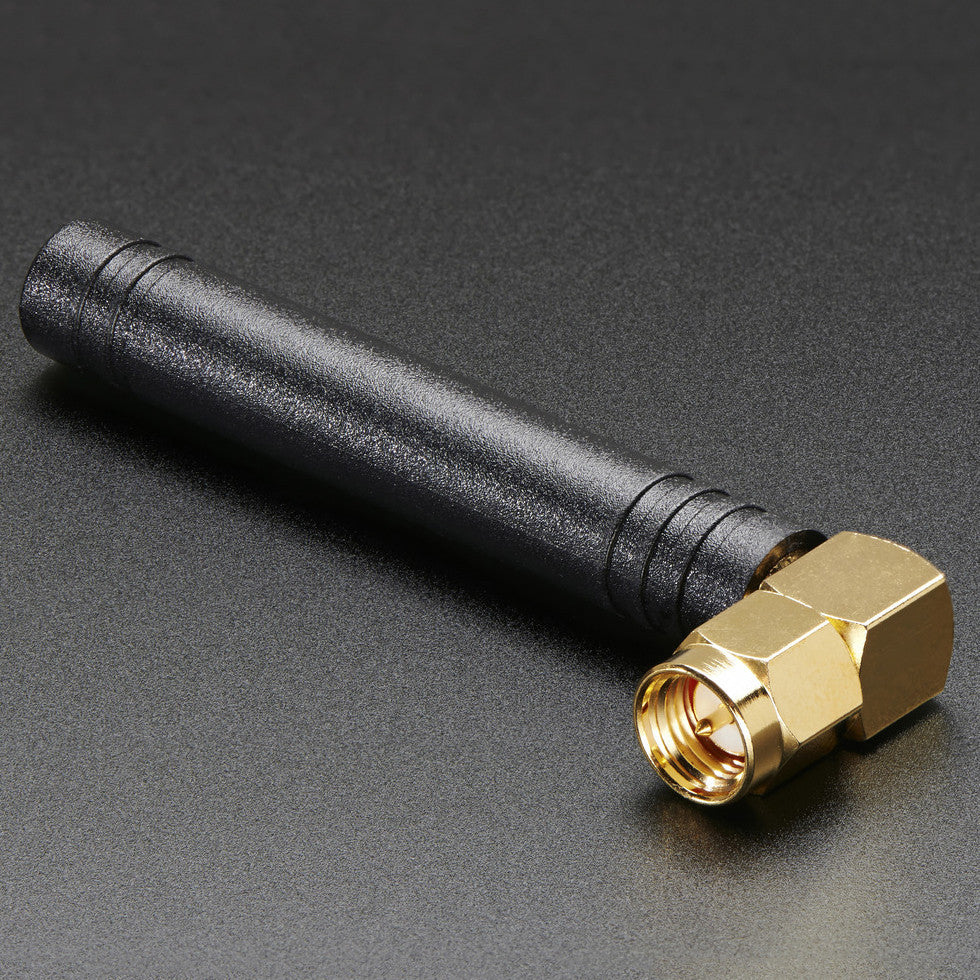 Right-angle Mini GSM/Cellular Quad-Band Antenna (2dBi SMA Plug) - This 2.2"/57mm long antenna has 2dBi of gain and 50Ω impedance so it will work fantastically with just about any 850/900/1800/1900/2100 wireless receiver/transmitter such as any Cellular or GSM/GPRS device.